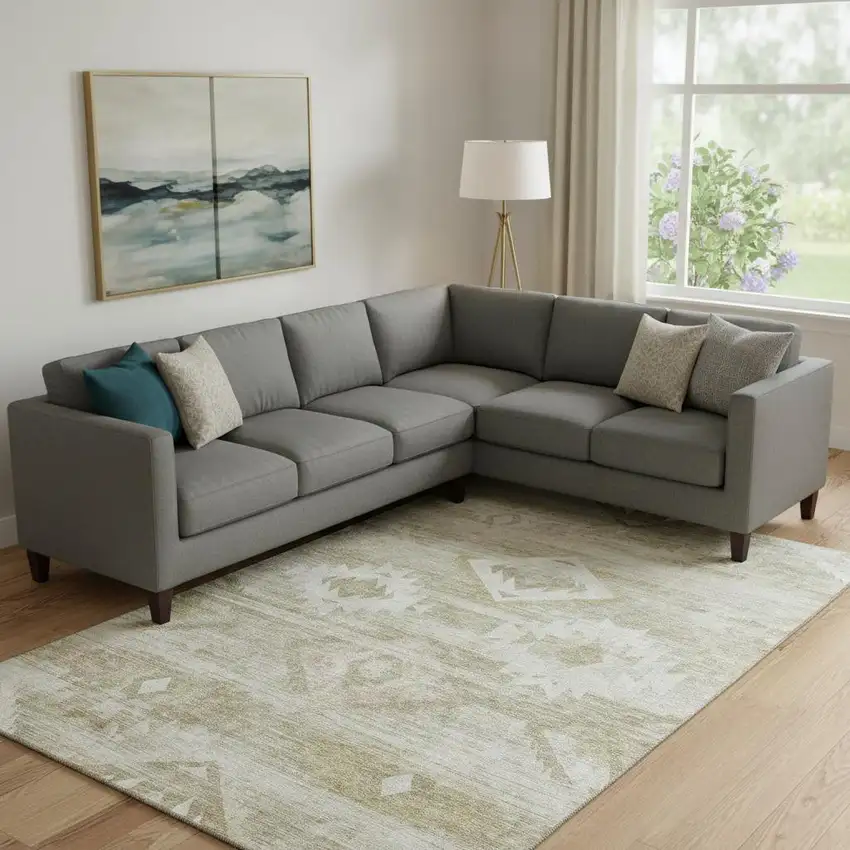 Taupe And Ivory Southwestern Washable Area Rug With UV Protection Photo 1