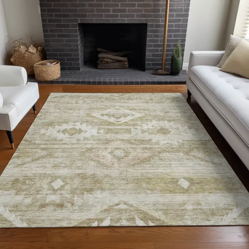 Taupe And Ivory Southwestern Washable Area Rug With UV Protection Photo 5