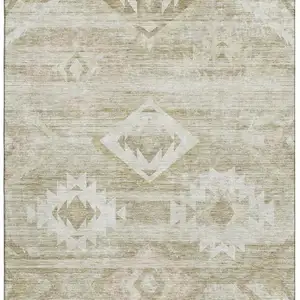 Photo of Taupe And Ivory Southwestern Washable Area Rug With UV Protection