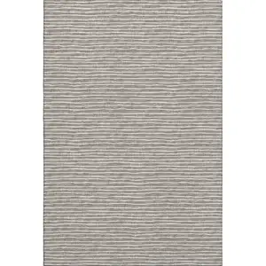 Photo of Taupe And Ivory Striped Washable Area Rug With UV Protection