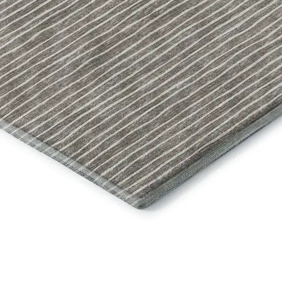 Taupe And Ivory Striped Washable Area Rug With UV Protection Photo 7