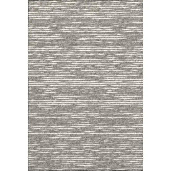 Taupe And Ivory Striped Washable Area Rug With UV Protection Photo 2