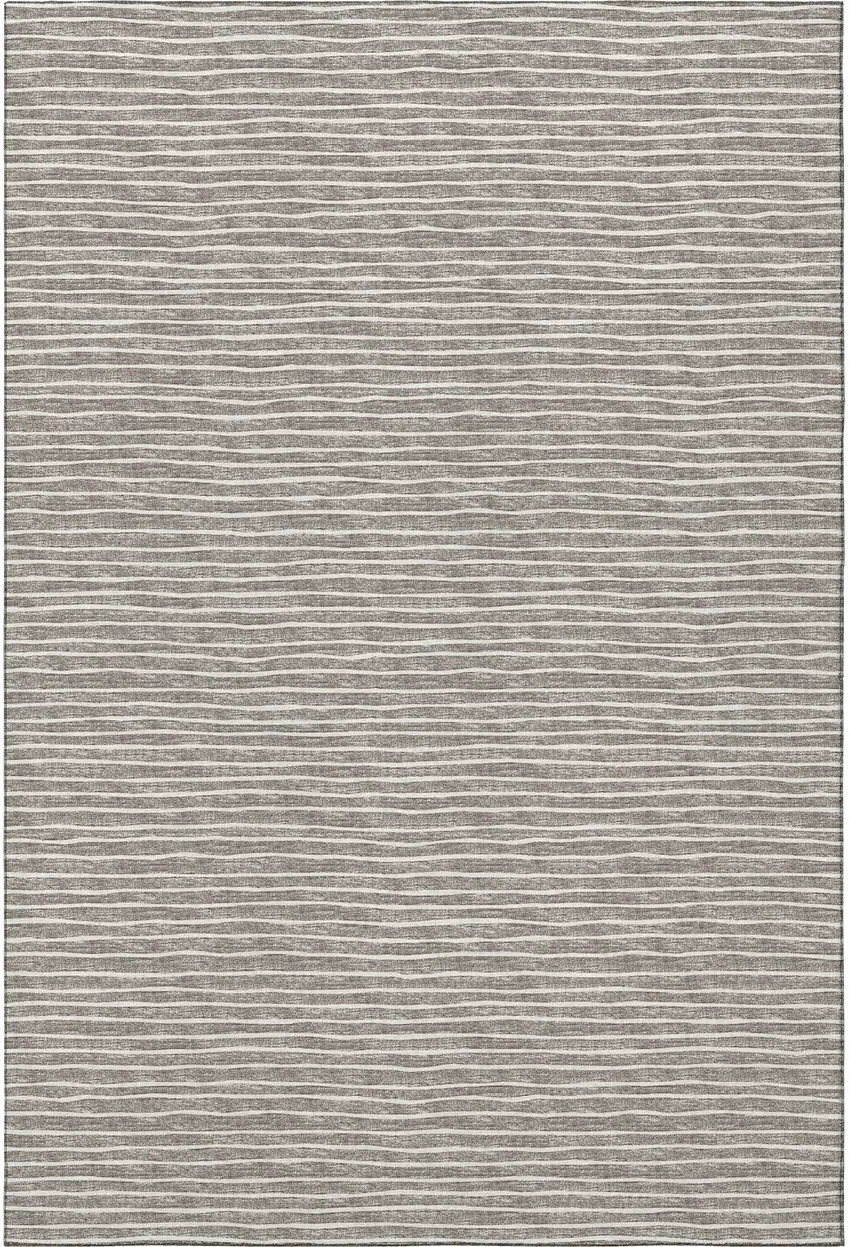 Taupe And Ivory Striped Washable Area Rug With UV Protection Photo 4