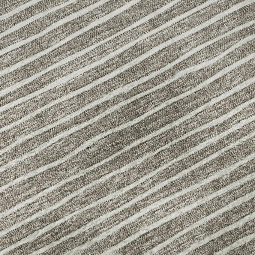 Taupe And Ivory Striped Washable Area Rug With UV Protection Photo 9