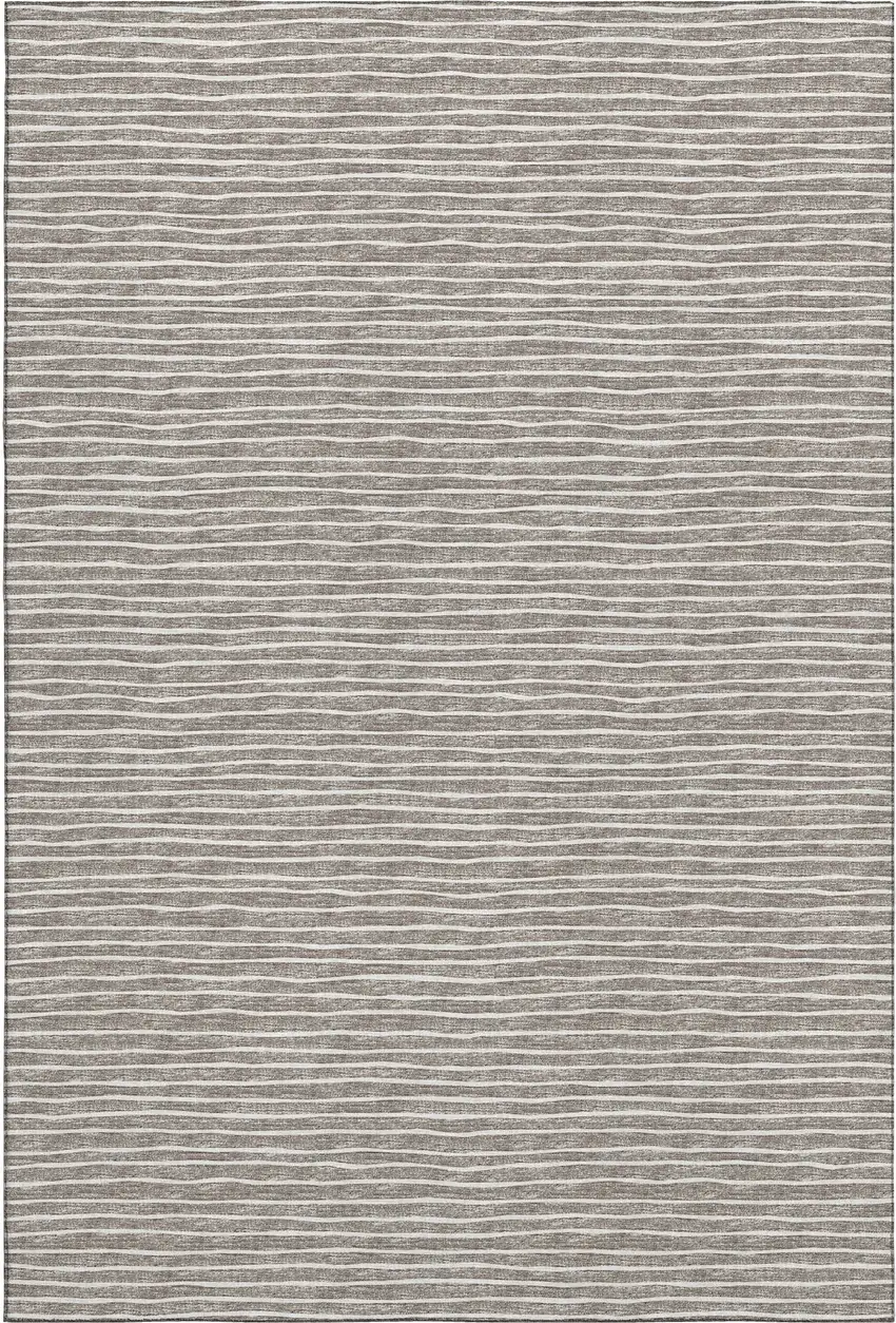 Taupe And Ivory Striped Washable Area Rug With UV Protection Photo 2