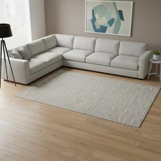 Taupe And Ivory Striped Washable Area Rug With UV Protection Photo 1