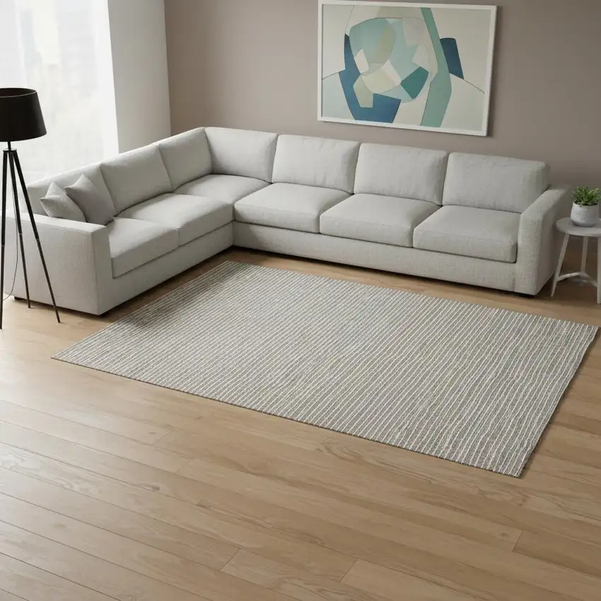 Taupe And Ivory Striped Washable Area Rug With UV Protection Photo 1