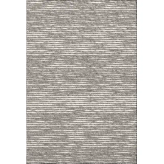 Taupe And Ivory Striped Washable Area Rug With UV Protection Photo 4