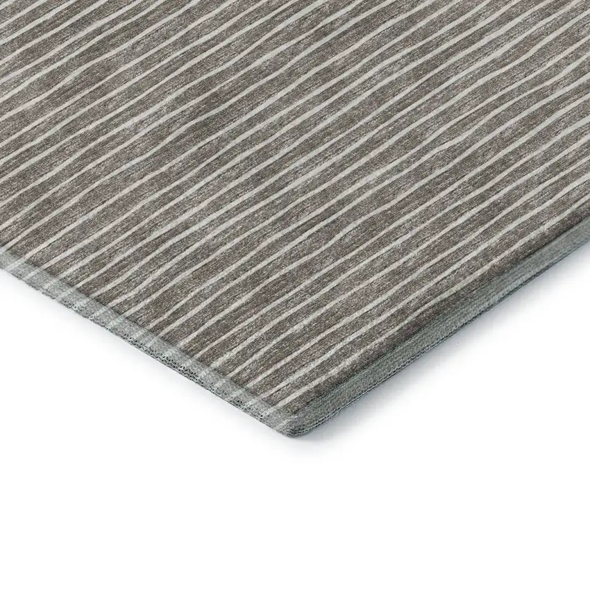 Taupe And Ivory Striped Washable Area Rug With UV Protection Photo 8