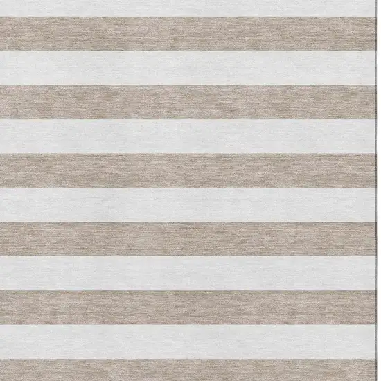 Taupe And Ivory Striped Washable Area Rug With UV Protection Photo 4