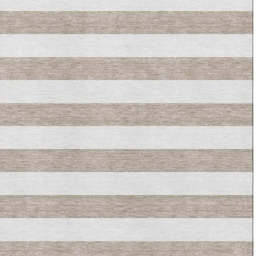 Taupe And Ivory Striped Washable Area Rug With UV Protection Photo 4
