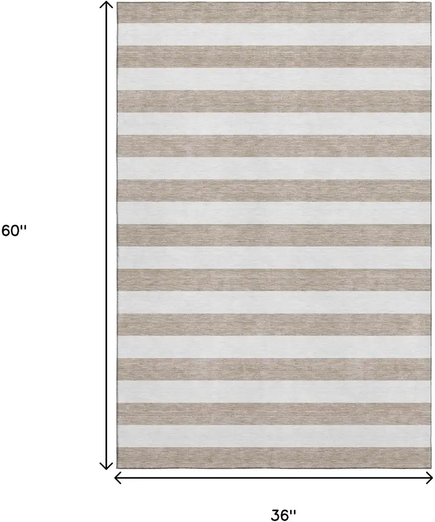Taupe And Ivory Striped Washable Area Rug With UV Protection Photo 7