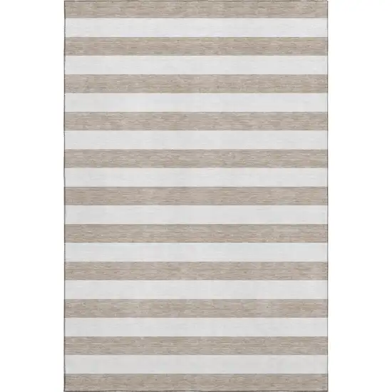 Taupe And Ivory Striped Washable Area Rug With UV Protection Photo 1