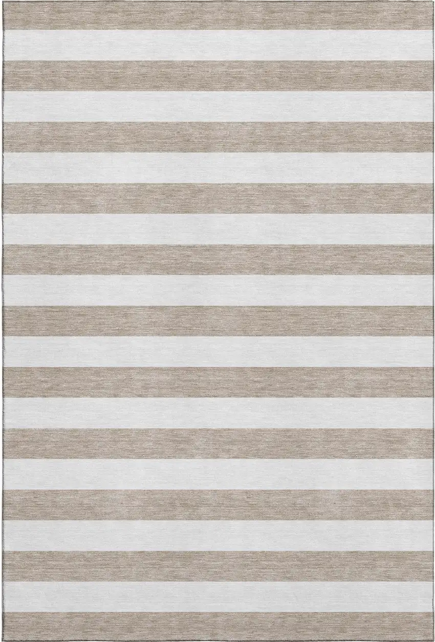 Taupe And Ivory Striped Washable Area Rug With UV Protection Photo 1