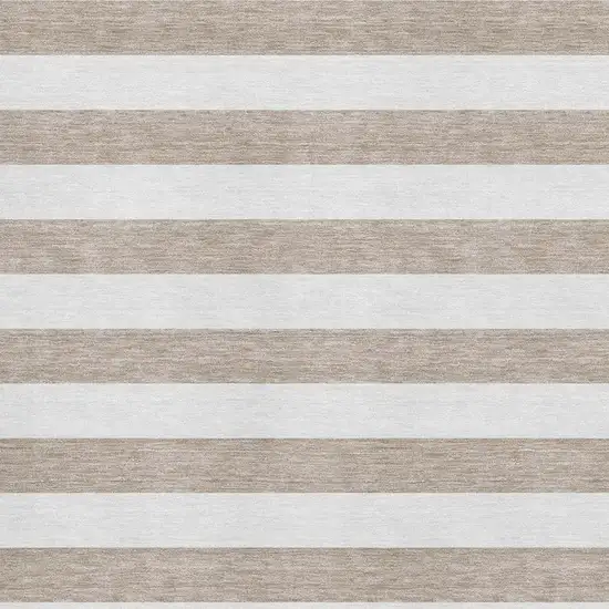 Taupe And Ivory Striped Washable Area Rug With UV Protection Photo 7