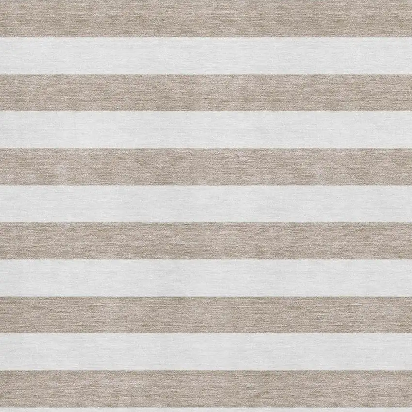 Taupe And Ivory Striped Washable Area Rug With UV Protection Photo 7