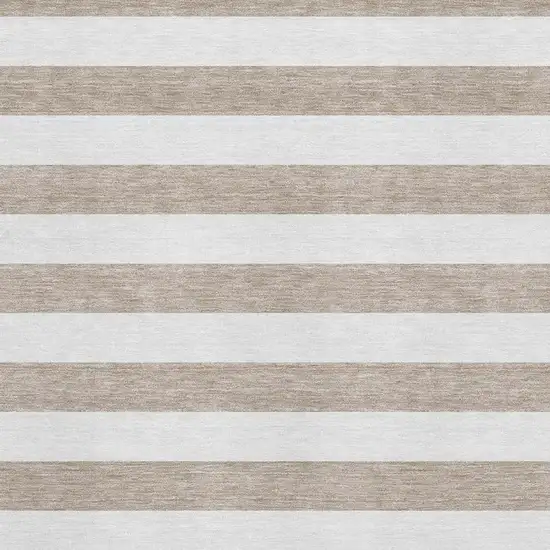Taupe And Ivory Striped Washable Area Rug With UV Protection Photo 4