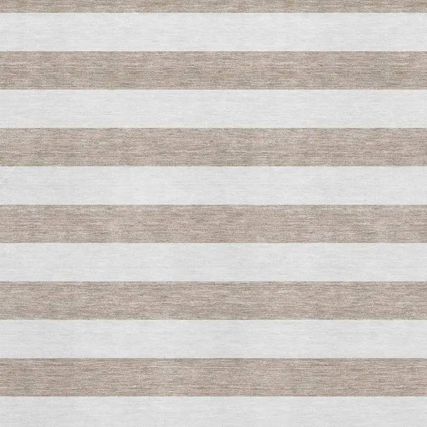 Taupe And Ivory Striped Washable Area Rug With UV Protection Photo 4