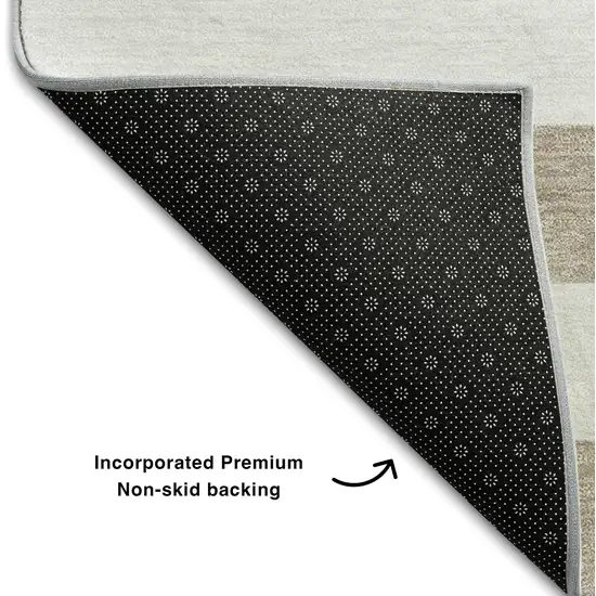 Taupe And Ivory Striped Washable Area Rug With UV Protection Photo 8