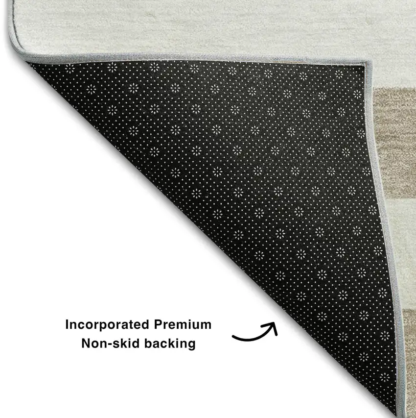 Taupe And Ivory Striped Washable Area Rug With UV Protection Photo 8