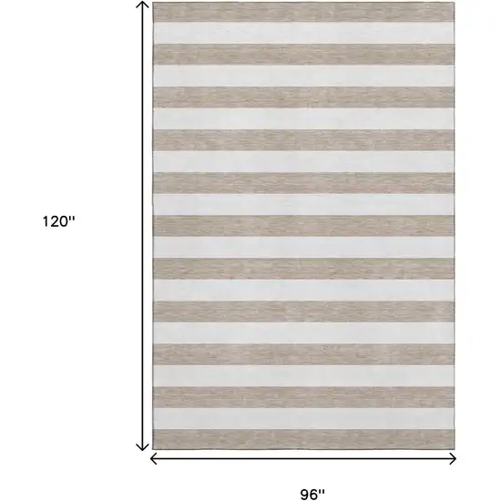 Taupe And Ivory Striped Washable Area Rug With UV Protection Photo 7