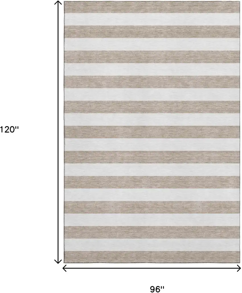 Taupe And Ivory Striped Washable Area Rug With UV Protection Photo 7