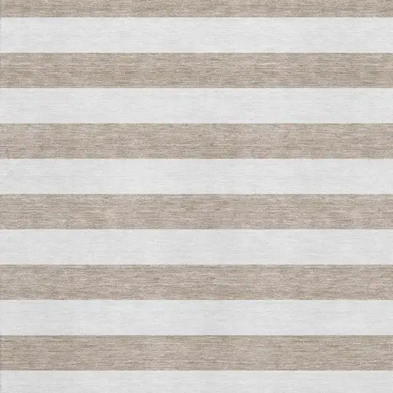 Taupe And Ivory Striped Washable Area Rug With UV Protection Photo 9
