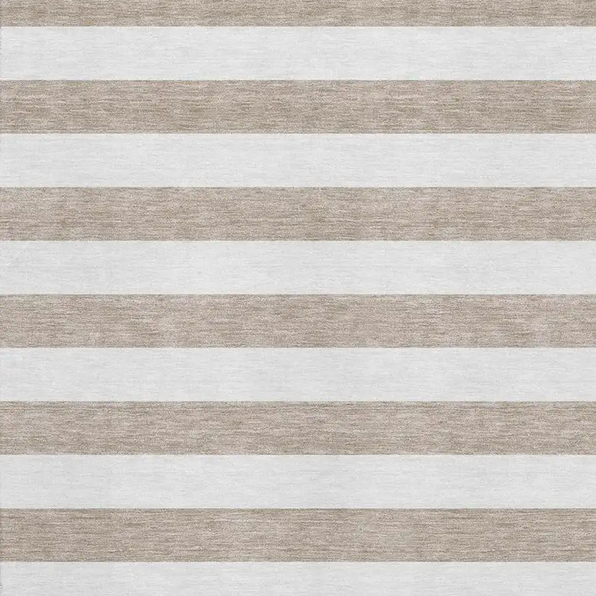Taupe And Ivory Striped Washable Area Rug With UV Protection Photo 9