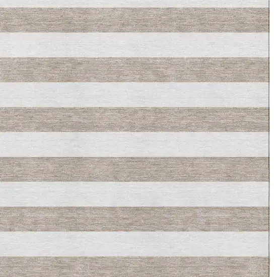 Taupe And Ivory Striped Washable Area Rug With UV Protection Photo 3