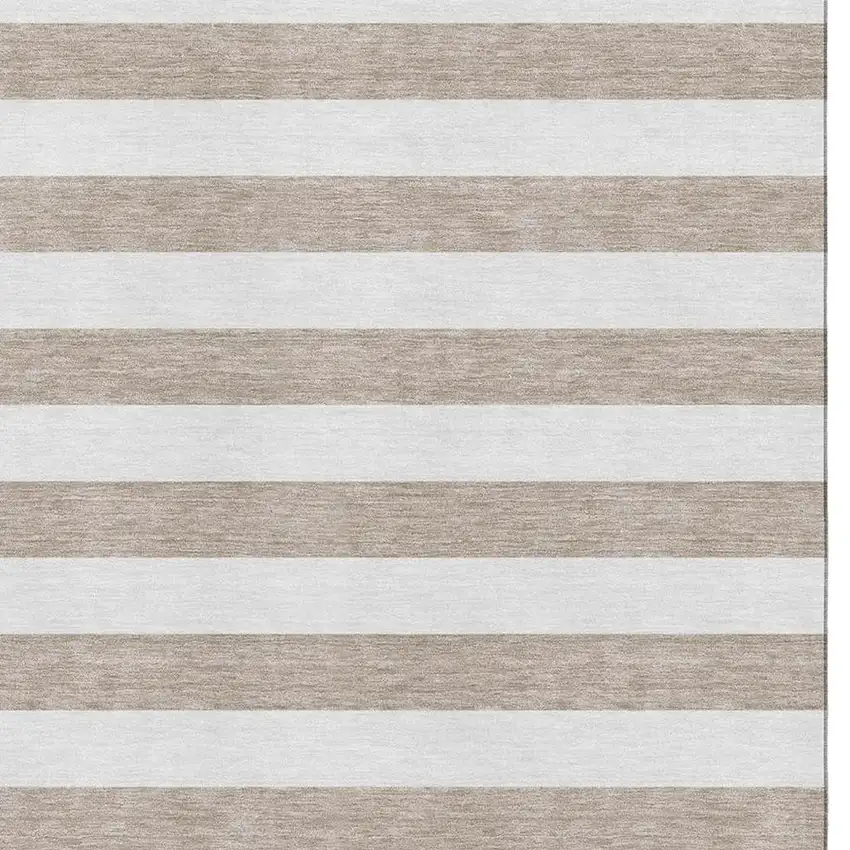 Taupe And Ivory Striped Washable Area Rug With UV Protection Photo 3