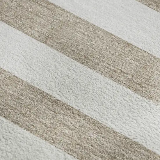 Taupe And Ivory Striped Washable Area Rug With UV Protection Photo 8