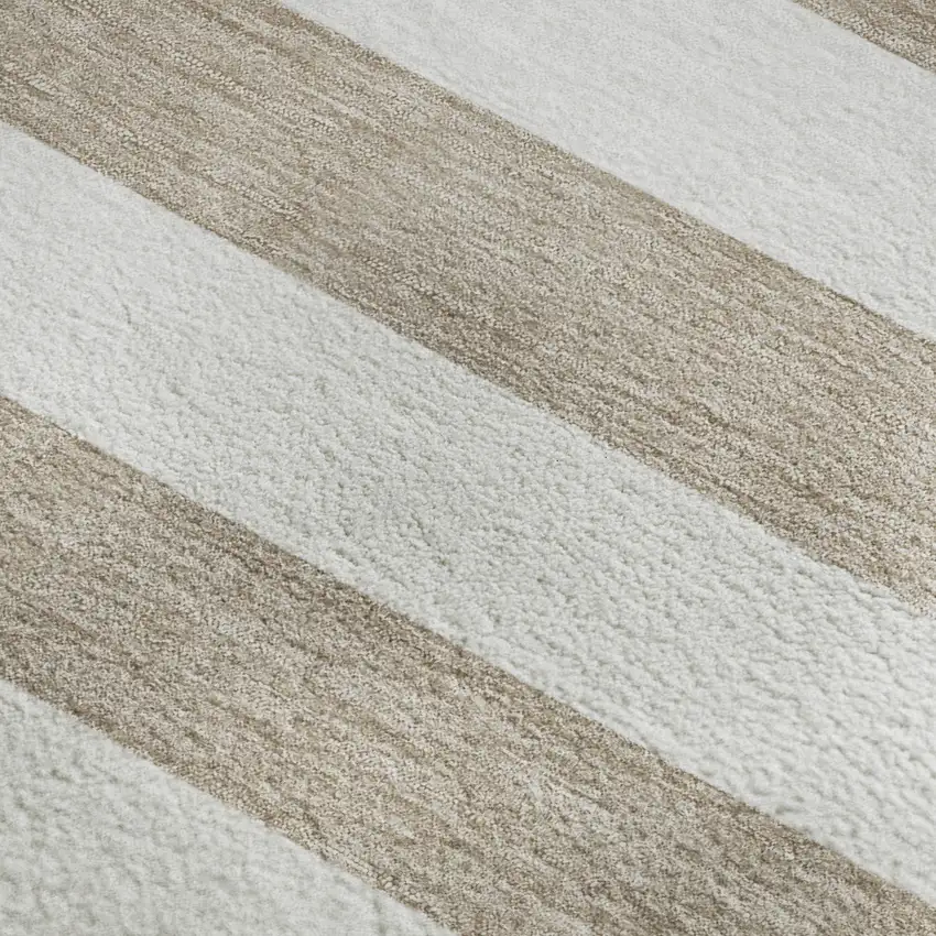 Taupe And Ivory Striped Washable Area Rug With UV Protection Photo 8