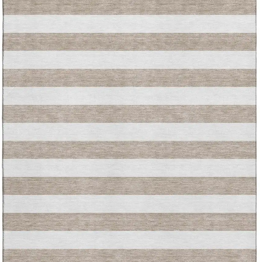 Taupe And Ivory Striped Washable Area Rug With UV Protection Photo 4