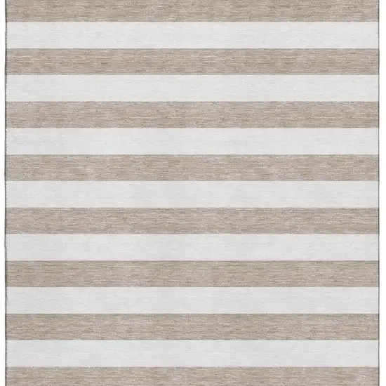 Taupe And Ivory Striped Washable Area Rug With UV Protection Photo 4