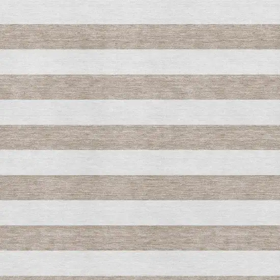 Taupe And Ivory Striped Washable Area Rug With UV Protection Photo 8