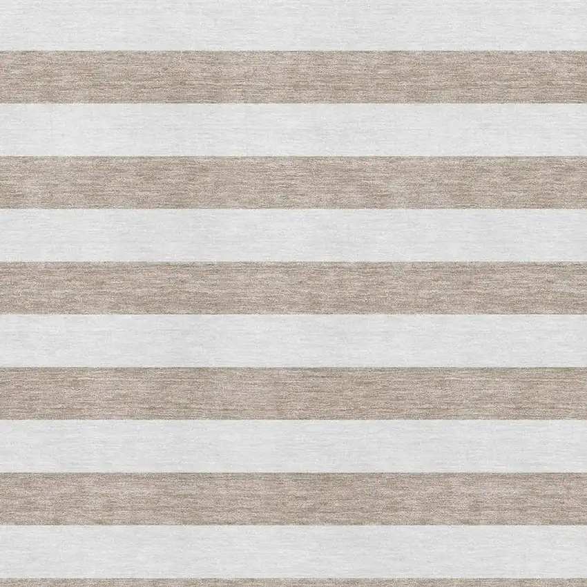 Taupe And Ivory Striped Washable Area Rug With UV Protection Photo 8