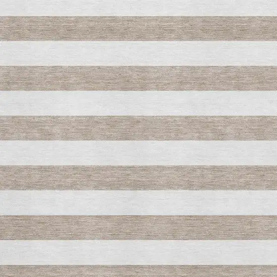 Taupe And Ivory Striped Washable Area Rug With UV Protection Photo 4