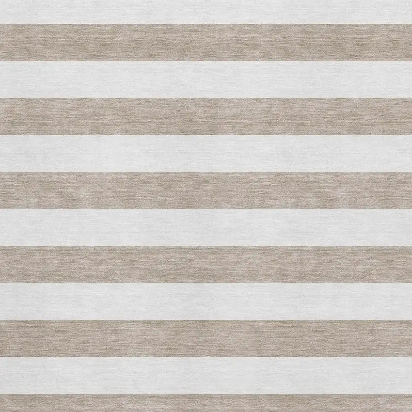 Taupe And Ivory Striped Washable Area Rug With UV Protection Photo 4
