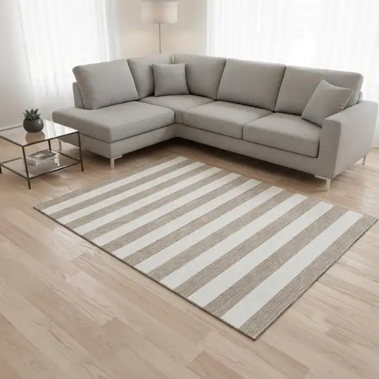 Taupe And Ivory Striped Washable Area Rug With UV Protection Photo 2