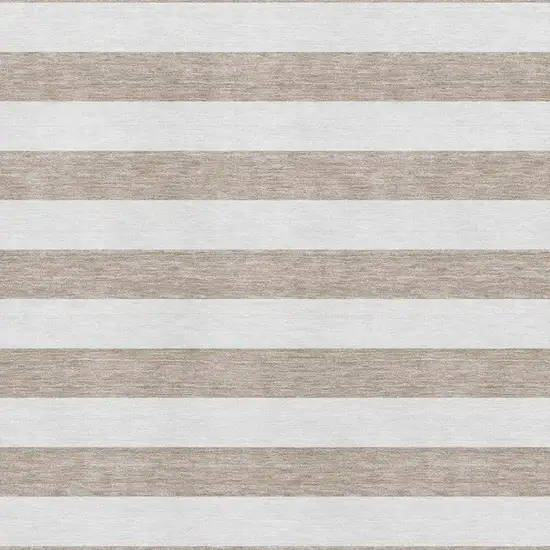 Taupe And Ivory Striped Washable Area Rug With UV Protection Photo 8