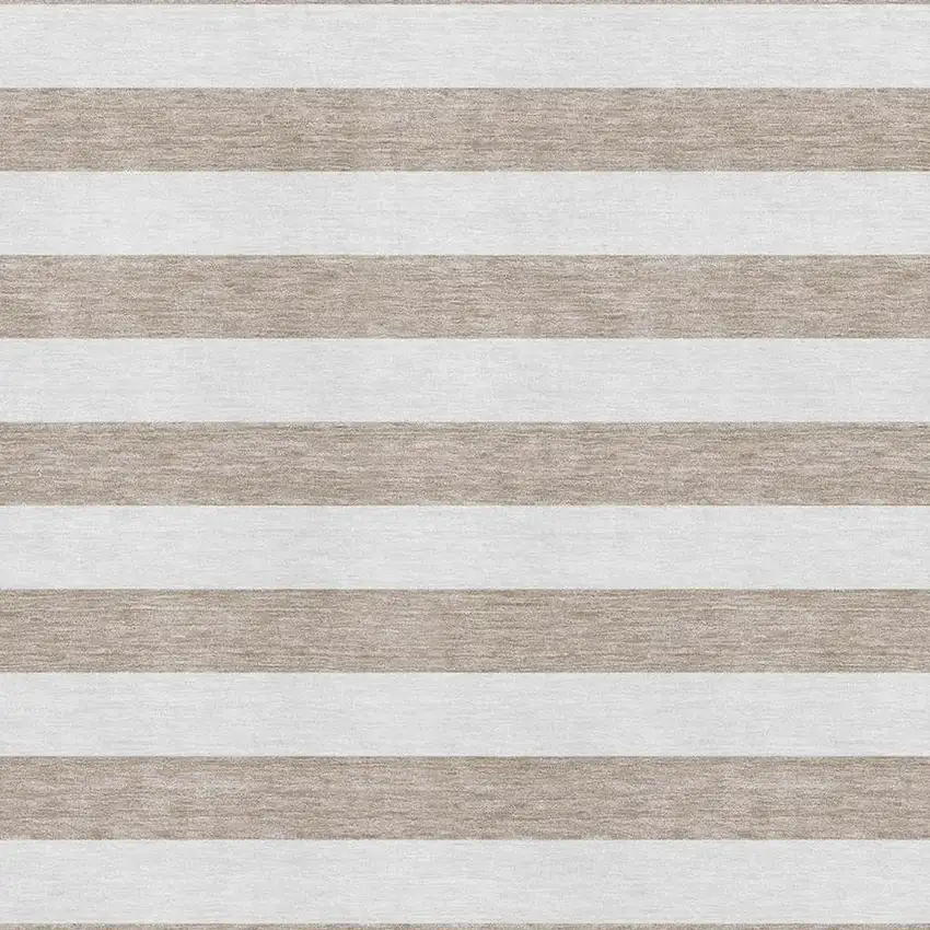 Taupe And Ivory Striped Washable Area Rug With UV Protection Photo 8
