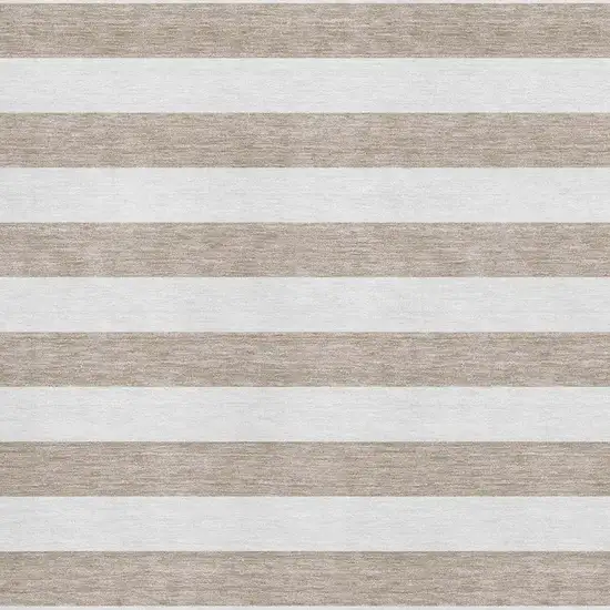 Taupe And Ivory Striped Washable Area Rug With UV Protection Photo 4