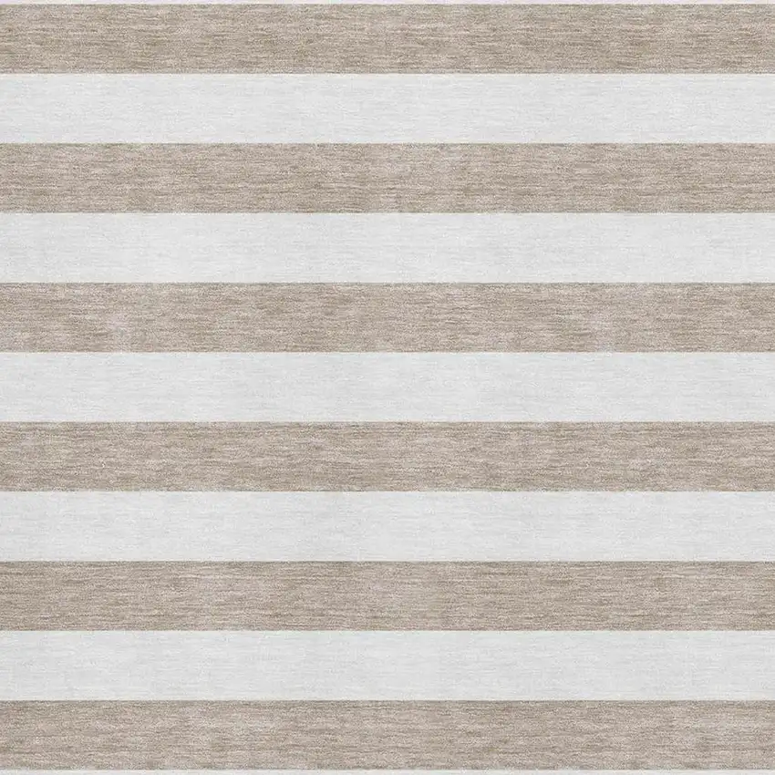 Taupe And Ivory Striped Washable Area Rug With UV Protection Photo 4