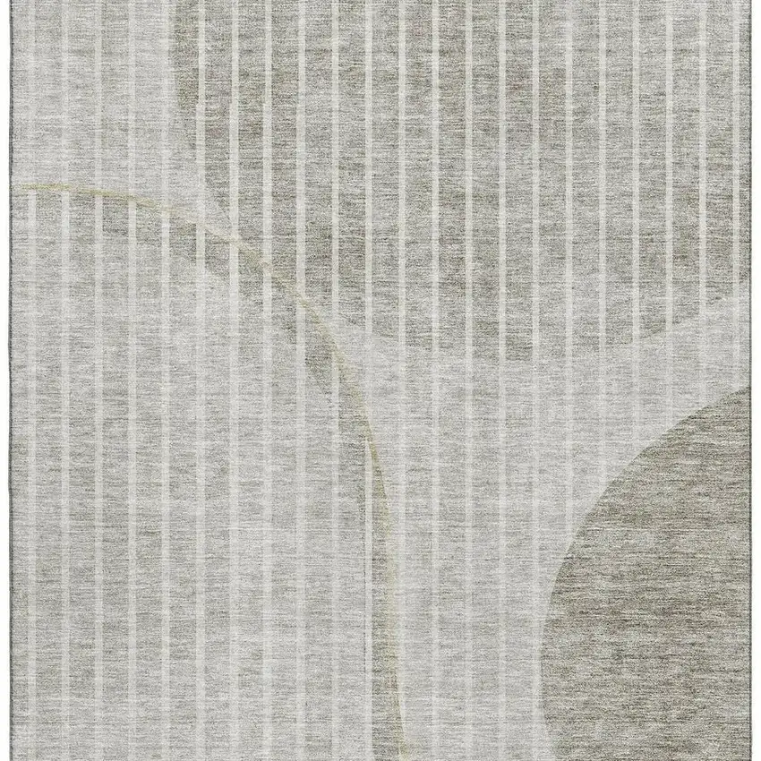 Taupe And Ivory Striped Washable Area Rug With UV Protection Photo 3