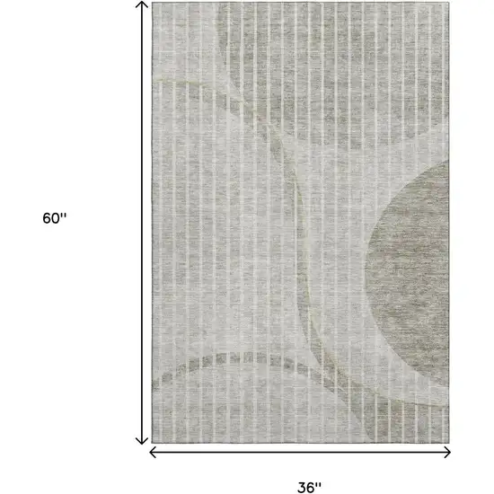 Taupe And Ivory Striped Washable Area Rug With UV Protection Photo 6