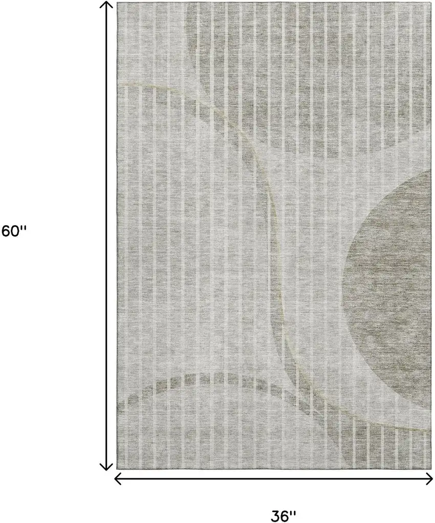 Taupe And Ivory Striped Washable Area Rug With UV Protection Photo 6