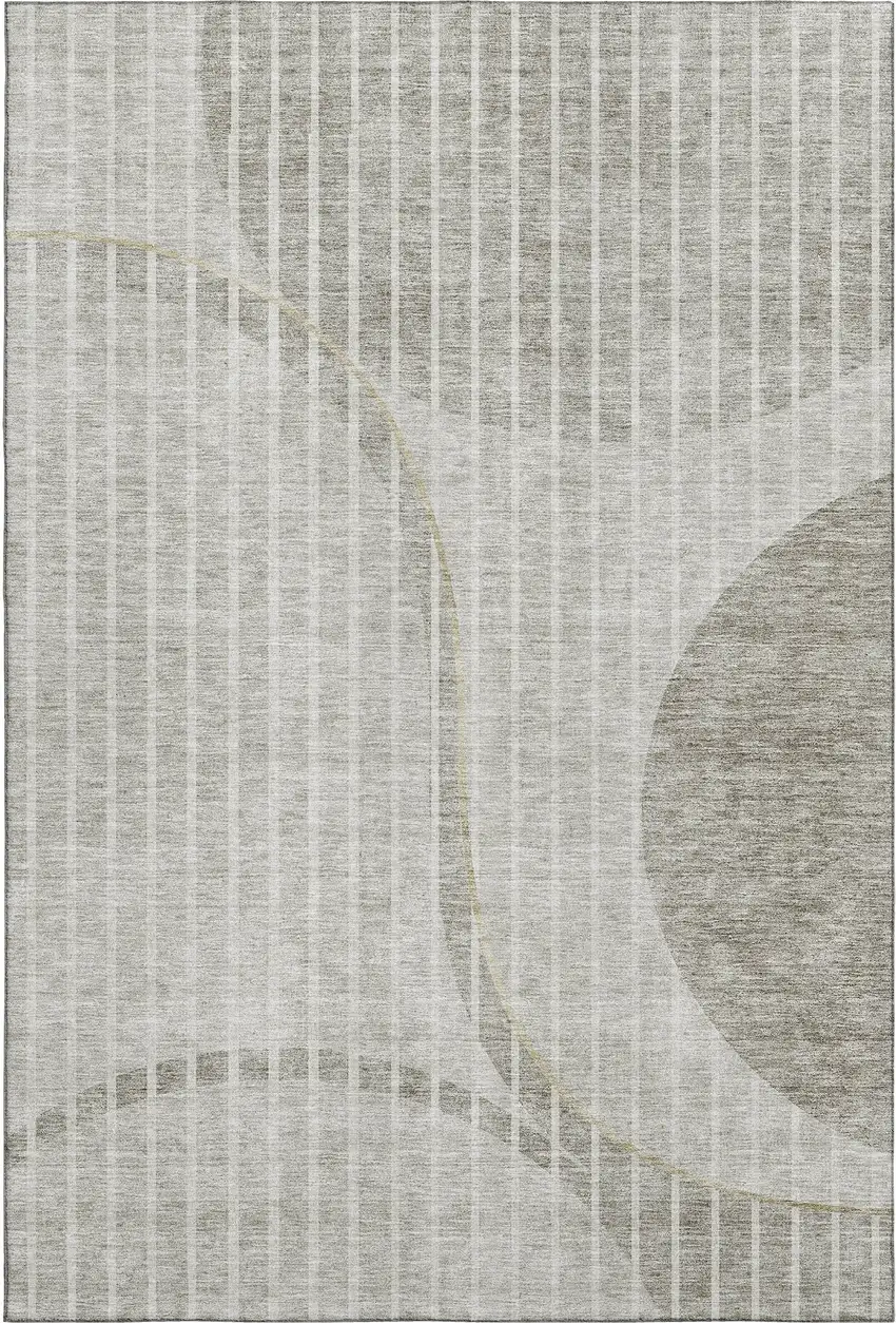 Taupe And Ivory Striped Washable Area Rug With UV Protection Photo 1