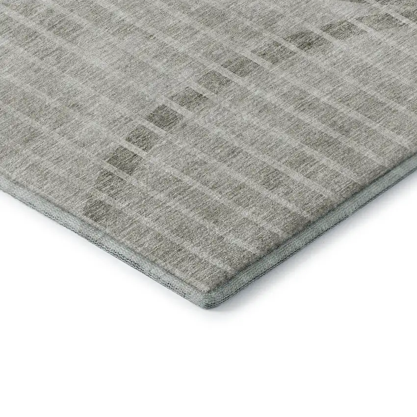 Taupe And Ivory Striped Washable Area Rug With UV Protection Photo 8