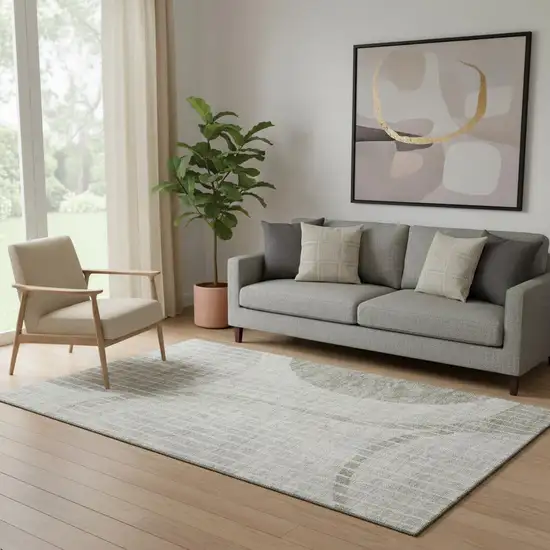 Taupe And Ivory Striped Washable Area Rug With UV Protection Photo 1