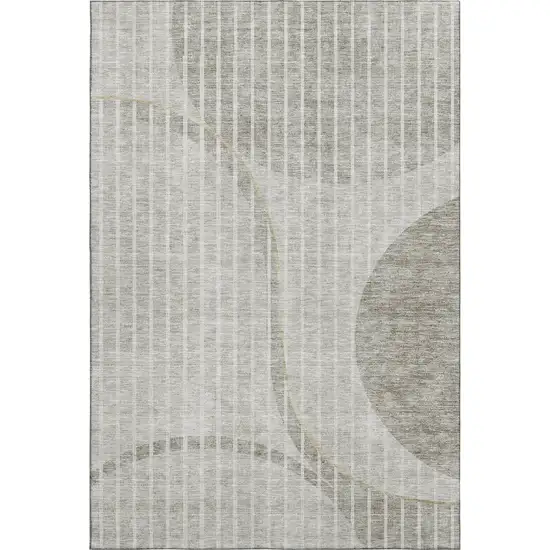 Taupe And Ivory Striped Washable Area Rug With UV Protection Photo 2